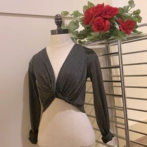 Black sparkle front twist crop top